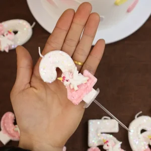 Cake Topper Pink Unicorn Glitter 0-9 Numero Candela Candela per festa di compleanno per ragazze Decorazione torta Decorazione Forniture 1
