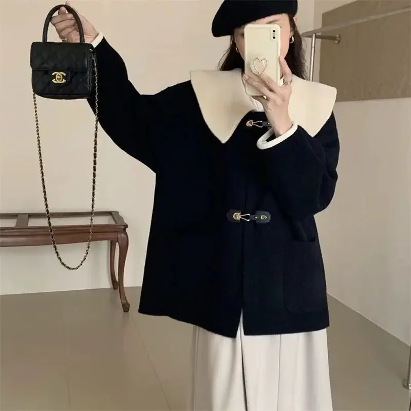 Cappotto di lana con colletto per bambola ispessito taglie forti Donna Autunno Inverno Nuovo design Colletto ribaltabile Taglia corta Capispalla in pelliccia sintetica Casual... 3