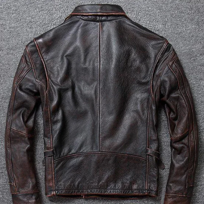 Cappotto classico in pelle bovina da uomo giacca in vera pelle da uomo naturale stile Vintage abbigliamento in vera pelle abbigliamento uomo abbigliamento in pelle di vitello 3