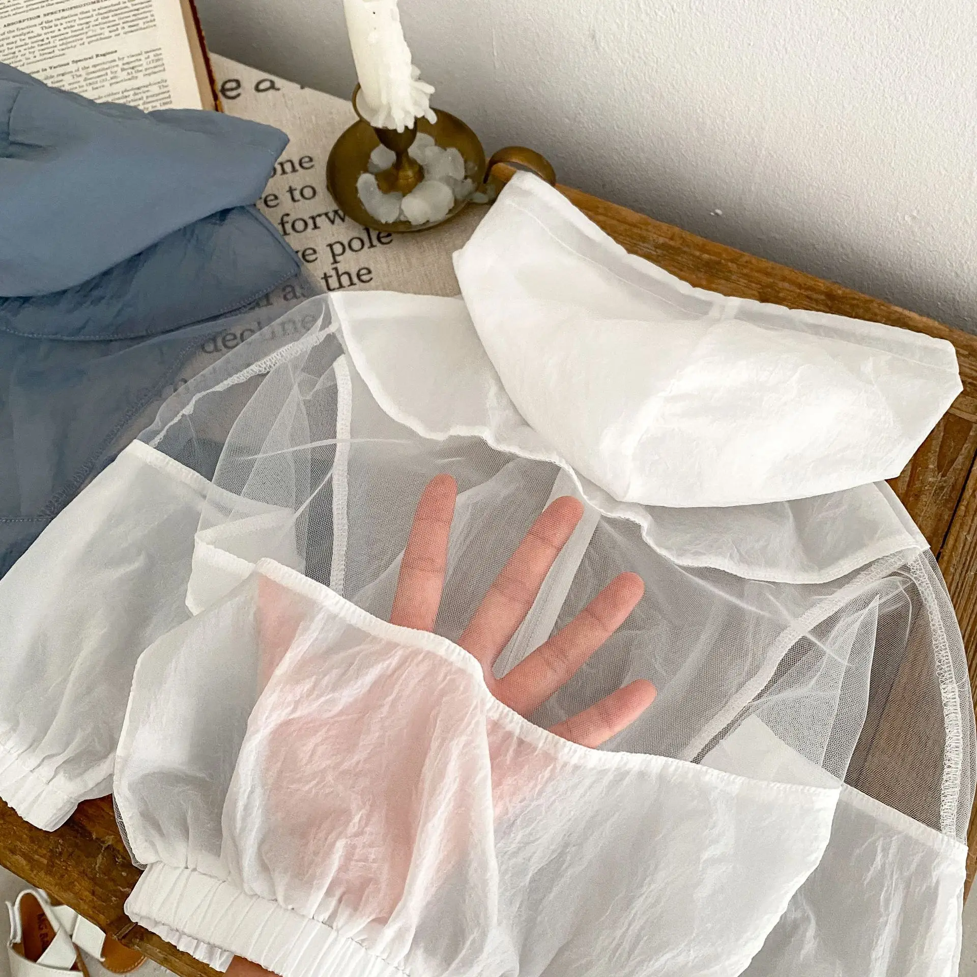 Estate 0-3 Bambino Versatile Maglia con cappuccio Impiombato Tinta unita Cerniera Protezione solare e camicia traspirante per aria condizionata Cappotto piccolo 6