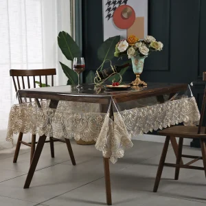 Tovaglia in PVC Ricamo Pizzo Trasparenza Tovaglia in PVC Impermeabile Antiolio Cucina Tavolo da pranzo Copertura per tavolo rettangolare 1