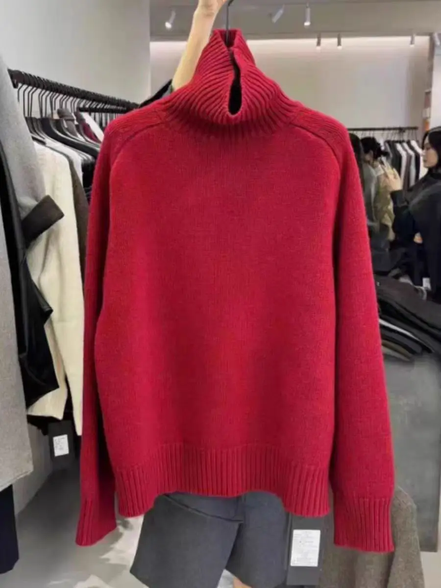 Dolcevita da donna maglione di lana manica lunga casual pullover di cashmere allentato lavorato a maglia moda basic top maglione oversize di qualità calda 4