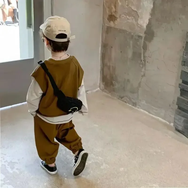 1-5Yrs Boy Set Outfit primavera neonata Kid Clothes Set bambini sport gilet + t Shirt e pantaloni 3 pezzi tuta in cotone 4