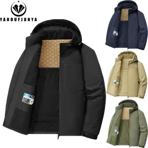 Giacca invernale da uomo in pile caldo da esterno antivento staccabile con cappuccio da uomo con cerniera solida giacca moda casual impermeabile cappotto maschile 1