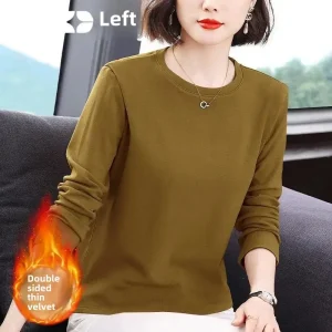 T-shirt da donna a maniche lunghe slim fit Autunno Nuovo stile Versione coreana Camicia base modellante per il corpo Top di grandi dimensioni con decorazione del filo 1