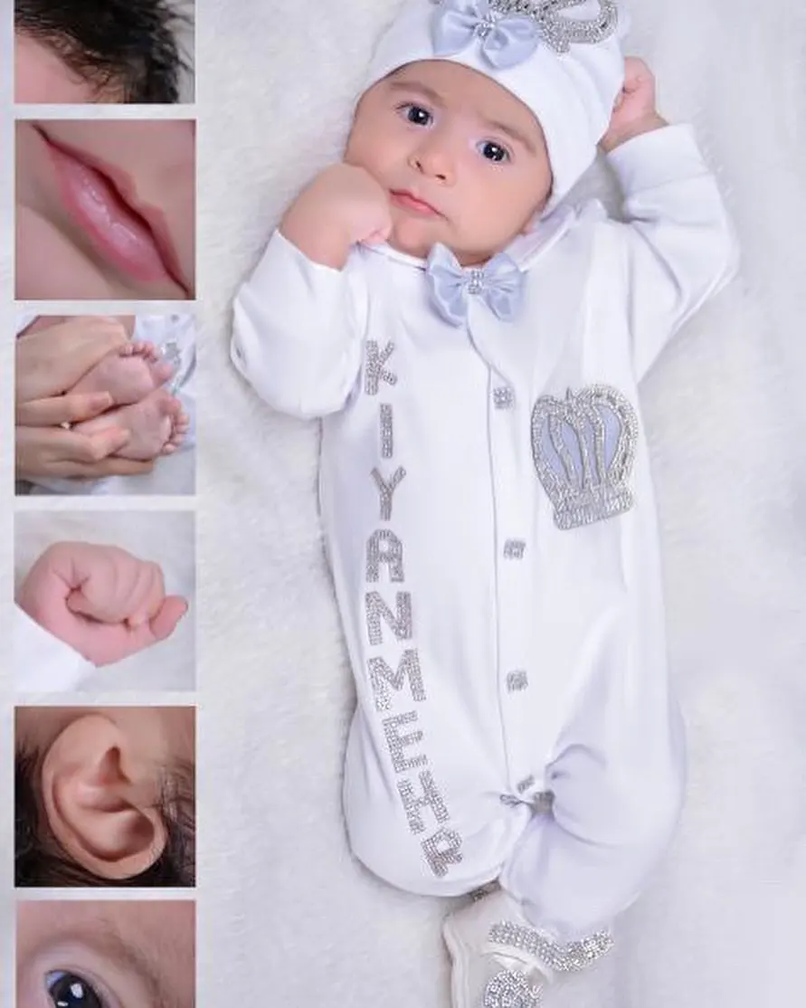 Baby Prince Welcome Home 3 pezzi Corona Layette Uscita ospedaliera Abiti neonato Set fasciatoio Ciao Mondo Sono nuovo Cotone Turchia Parajam 4