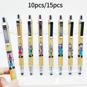 10 pz/15 pz laboratorio termometro antropomorfo modello penna di bambù regalo ufficio cancelleria touch screen penna a sfera aziendale 1