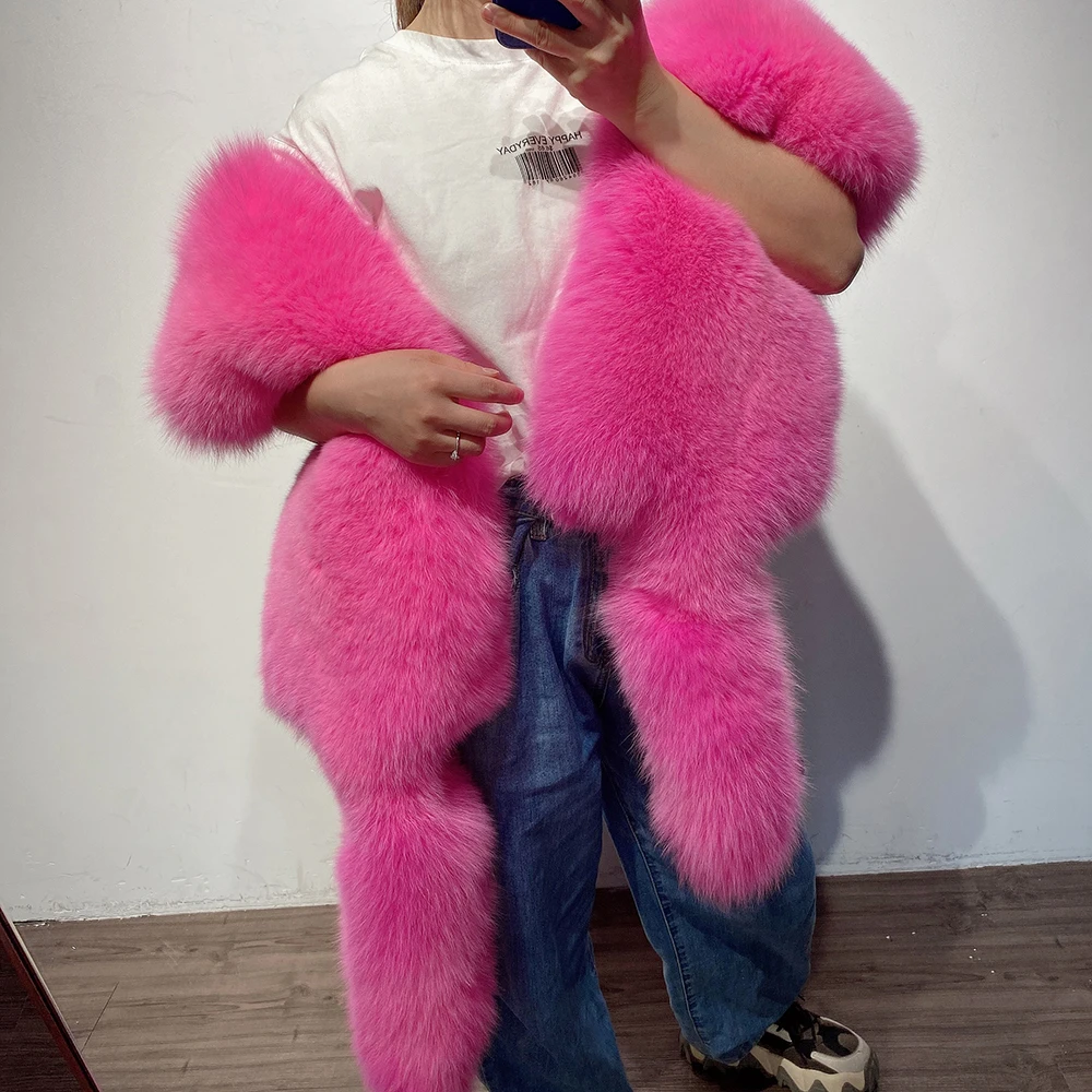 YOLOAgain 2025 Sciarpa di pelliccia di volpe reale di lusso calda invernale da donna Sciarpa di pelliccia di volpe naturale Scialle femminile 5