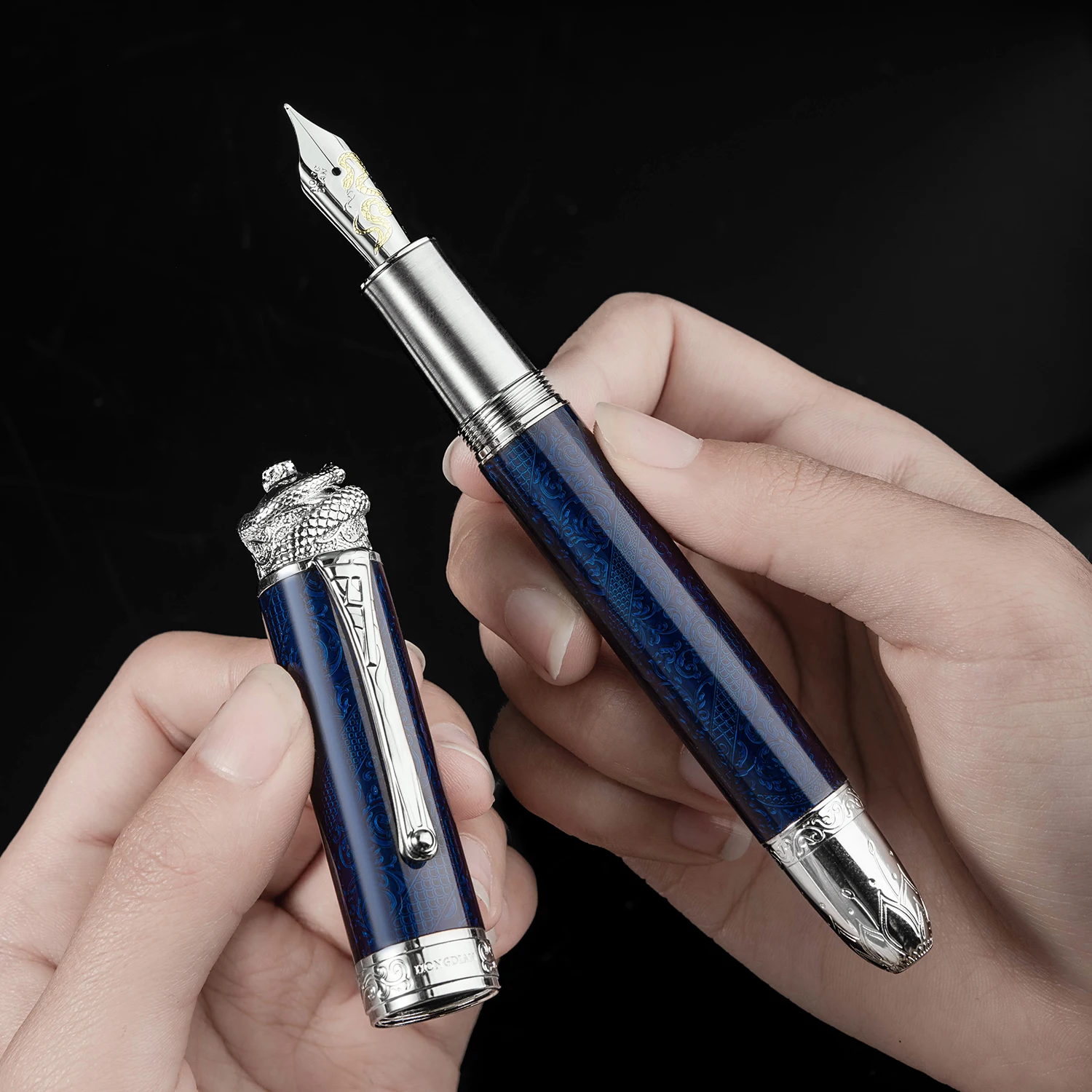 Penna stilografica a pistone Hongdian N25 Pennino EF/F, penna regalo per scrittura limitata anno serpente 2025 blu/verde 3