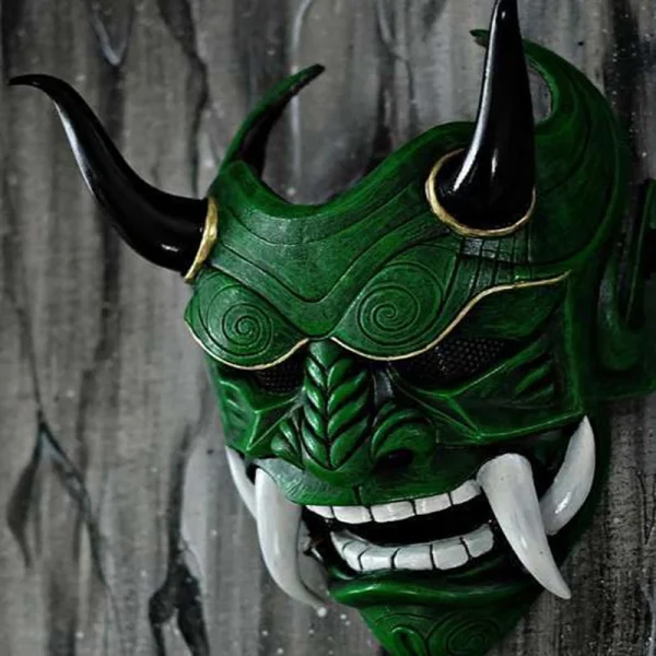 Fantasma giapponese Hannya Maschera per travestimento di Halloween Prajna Mezza faccia Maschere Samurai 2