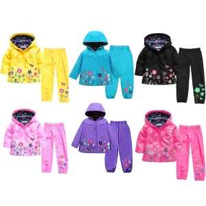 Primavera Autunno Abbigliamento per bambini Completo Giacca a vento Impermeabile Abbigliamento per ragazzo Impermeabile Giubbotti + Pant 2 pezzi Vestito sportivo per ragazze Abbigliamento per bambini 1
