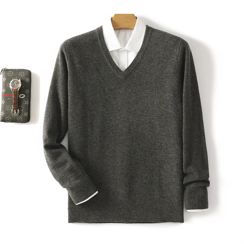 2025 Autunno Inverno da uomo 100% lana merino con scollo a V pullover casual business maglione versatile confortevole morbido abbigliamento interno lavorato a maglia 2