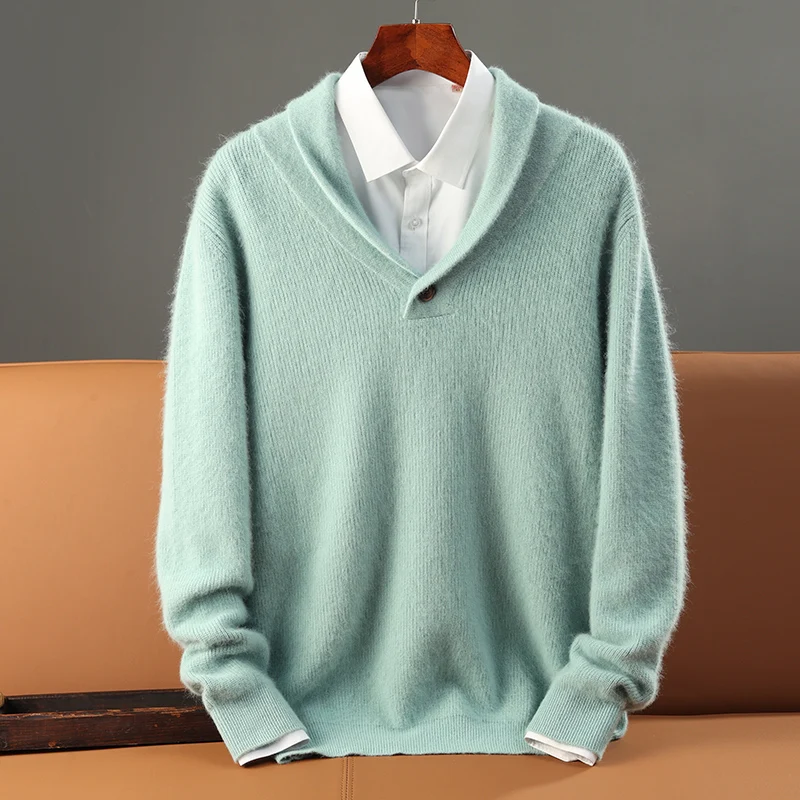 Autunno inverno spesso 100% visone Cashmere maglione collo a scialle da uomo cerniera Pullover lavorato a maglia Casual Business Warm Menswear top 3