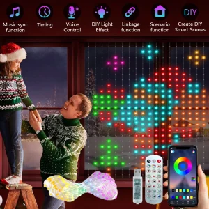 400 LED Smart Curtain Fairy Lights 6,6x6,6ft Natale String Light Cambia colore Sincronizzazione musica Testo Controllo remoto e app 1