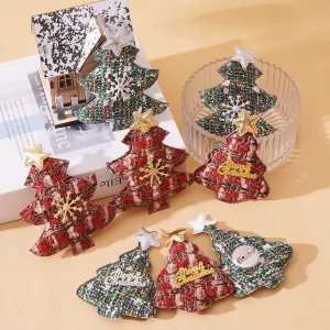 1PC albero di Natale fascia accessori per capelli per bambini ornamenti in tessuto rosso verde fai da te lettera di cartone animato regalo decorazioni per feste di Natale 1