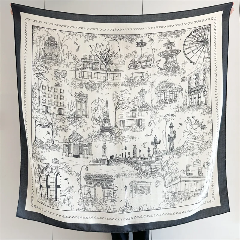 2025 Sciarpe di lana invernali da donna avvolge grande quadrato elegante scialle di lana mantello nero bianco stampato 130x130 cm 6