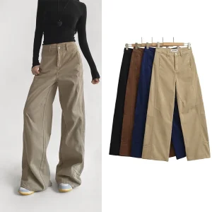 Jeans larghi da donna Pantaloni casual da strada solidi a vita alta in cotone 100% Cargo Autunno Inverno 2025 Novità in pantaloni in denim 1