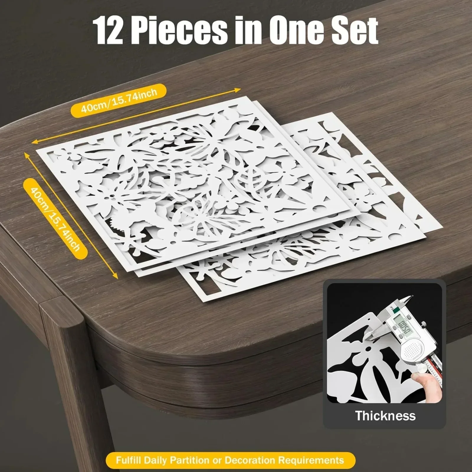 Confezione da 12 divisori sospesi Divisori sospesi multifunzionali per soggiorno, sala da pranzo, camera da letto, bianco 40 x 40 cm 3