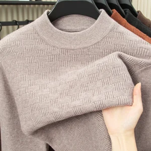 Maglione da uomo in maglia jacquard ispessita Maglione di lana a vita media per l'autunno e l'inverno T-shirt a strati giovanili 2025 1