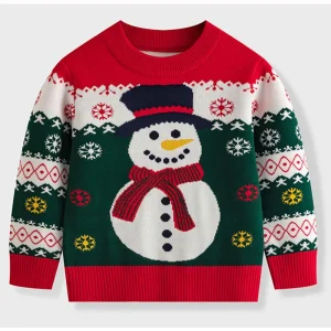 Maglione lavorato a maglia di Natale Inverno Bambini Cartone animato Pupazzo di neve di Natale Fiocco di neve Pullover Autunno Ragazzi Ragazze Maglione Maglieria calda 2-6 anni 1