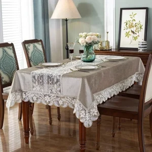 Tovaglia Caffè Tavolo in velluto dorato Juppe Ricamato Copri tavolo da pranzo di lusso Tovaglia rettangolare Copertura antipolvere in pizzo Decorazioni per la casa 1