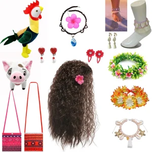 Film Principessa Moana Set di accessori per bambini Ragazza Festa di compleanno Cosplay Abbigliamento per bambini Decorazione Parrucca Corona Fascia per capelli 1
