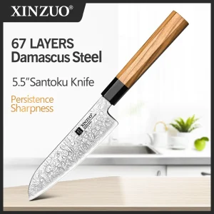XINZUO 5.5" in Coltello Santoku Personalizzato 67 Strati Acciaio di Damasco 10Cr15CoMoV Coltello da Cucina in Acciaio con Manico Octagona in Stile Giapponese 1