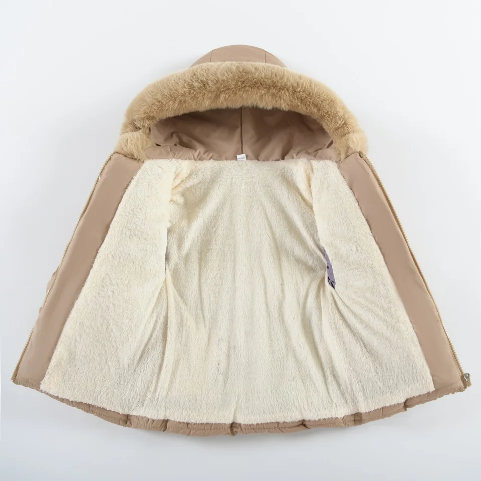 2025 Cappotto antivento con cappuccio Capispalla invernale per ragazze Cappotto in cotone spesso per bambini Ragazze per bambini Giacca calda con perle Colletto in peluche Outdorr 2