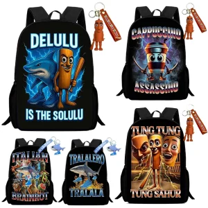 Zaino Brainrot italiano con ciondolo portachiavi Zaino leggero da 16 pollici di grande capacità con Brainrot stampato per borsa da studente 1