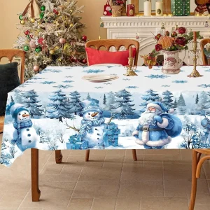 Tovaglia natalizia blu con pupazzo di neve di Babbo Natale Copritavolo invernale nel paese delle meraviglie Decorazioni natalizie per regali Navidad per la casa 1