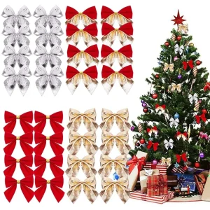 12 pezzi 5 cm fiocco di Natale oro rosso mini albero di Natale bowknot ornamenti pendenti per la decorazione domestica Navidad festa di Capodanno regali fai da te 1