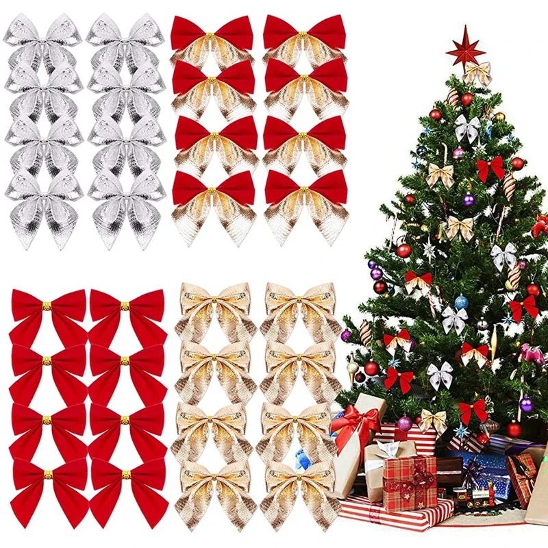 12 pezzi 5 cm fiocco di Natale oro rosso mini albero di Natale bowknot ornamenti pendenti per la decorazione domestica Navidad festa di Capodanno regali fai da te 1