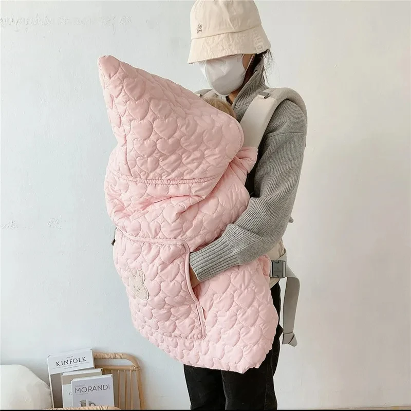 Coperta per passeggino invernale coperta per passeggini antivento in pile spesso Cartoon Bear Bunny Infant Nap trapunta calda con cappuccio Swaddle Wrap 3