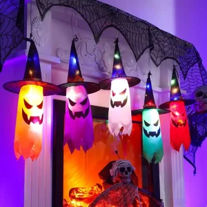 5 luci a corda per cappello da strega di Halloween, luci a LED colorate Decorazione luminosa di Halloween per decorazioni per feste in giardino con alberi da giardino 1