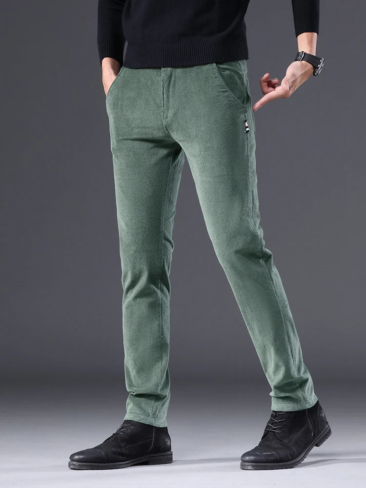 Autunno nuovi pantaloni Casual Slim in velluto a coste da uomo caffè di alta qualità moda comodi pantaloni dritti elasticizzati tinta unita maschile 5