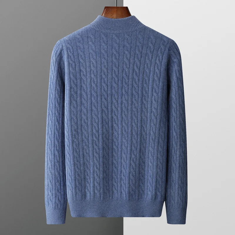 Autunno e inverno nuovo maglione di cashmere merino al 100% da uomo imbottito twist top colletto con cerniera camicia con fondo plus size pullover in maglia 6