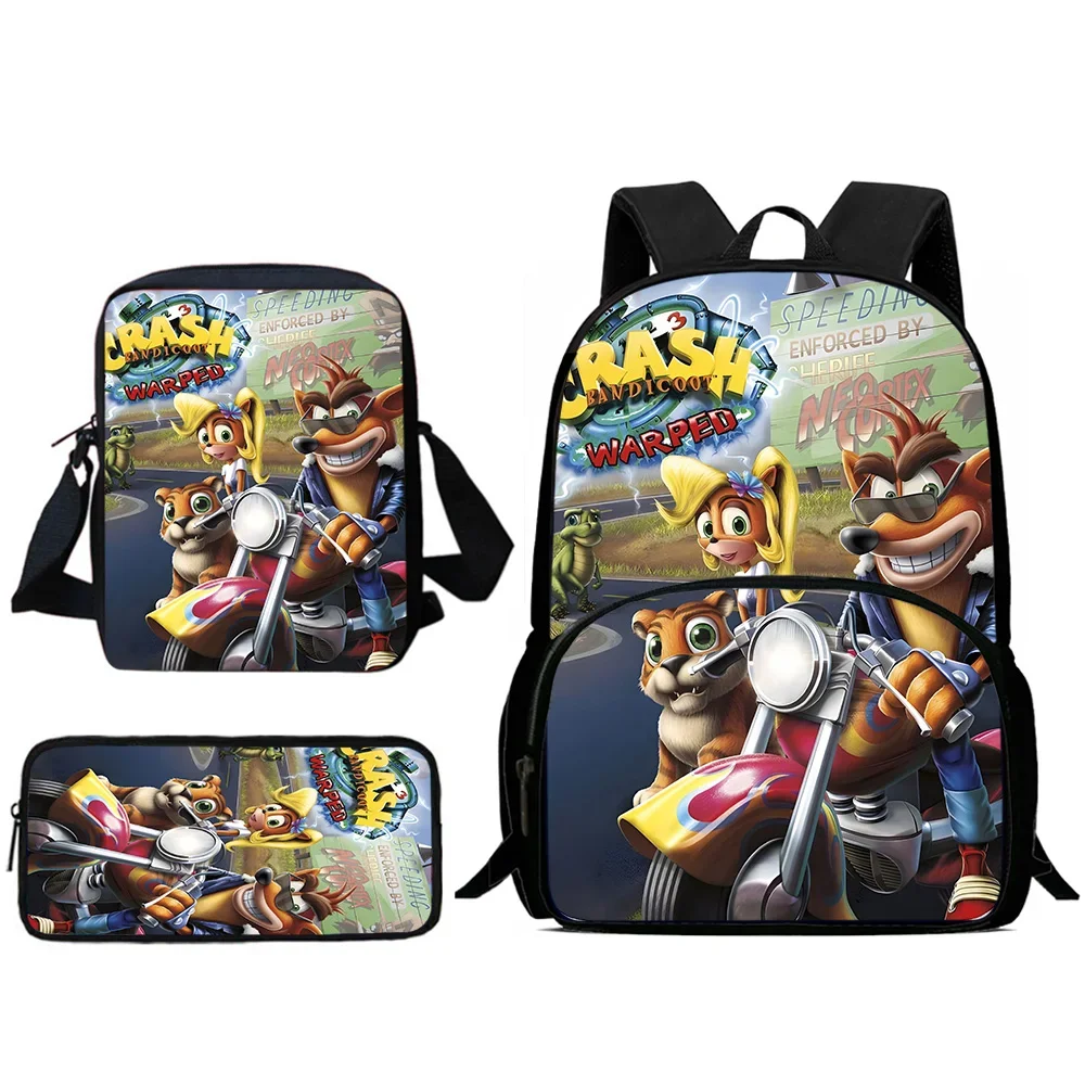 Zaini per bambini Cartoon Crashs Bandicoots Borsa a tracolla Astuccio per matite Borse da scuola per alunni di grande capacità per ragazzi e ragazze Miglior regalo 6