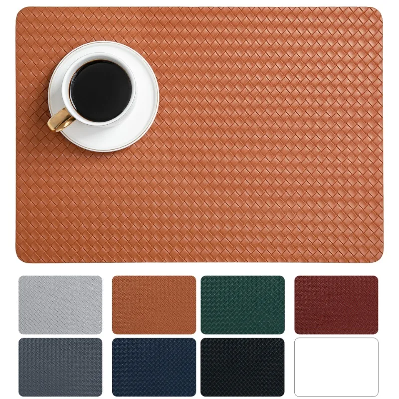 Tovagliette in PU intrecciato fronte-retro nordico - Resistente al calore 100 ° Set antiscivolo C (1-10 pezzi), tovagliette 43x30 cm di livello hotel per l'arredamento del pranzo 1
