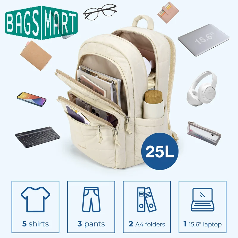 BAGSMART Borse per laptop Zaino casual universitario per donna Zaino per computer piccolo trapuntato Borsa per notebook da 15,6 pollici resistente all'acqua 2
