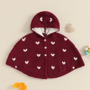 MISOWMNJOY Carino Inverno Infantile Neonate Poncho Con Cappuccio Cappotti Per Bambini Principessa Amore Cuore Girocollo Bottone Imbottiture Mantelle Per Bambini 1