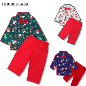 1-5 anni bambini bambini abbigliamento natalizio set camicia a maniche lunghe pantaloni 2 pezzi abiti ragazzo autunno primavera camicie babbo natale per natale 1