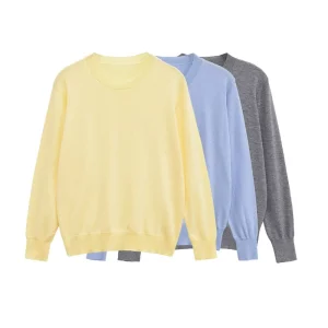 Top da donna 2025 autunno nuovo stile tinta unita manica lunga girocollo basic top in maglia moda casual versatile 1