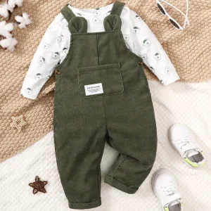 3-24 mesi bambino neonato e ragazza 2 pezzi set di vestiti body con stampa orso con verde generale moda carino autunno inverno indossare 1
