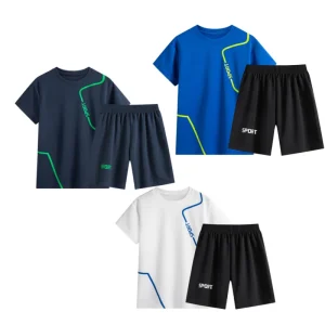 Set di vestiti da corsa per bambini doppiati Maglia da calcio per ragazzi Manica corta Divise da allenamento sportivo per bambini Maglie da calcio Set da 2 pezzi 1
