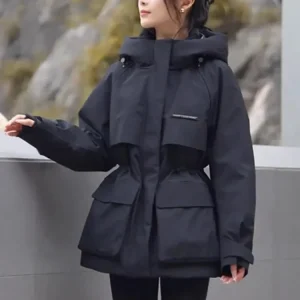 Abbigliamento da lavoro e giacca in cotone per donna nell'inverno 2025, nuova giacca da metà a lunga, calda, ispessita, resistente al freddo e con blocco della carne 1