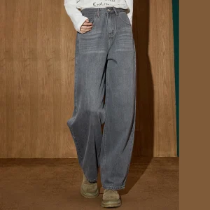 Jeans a gamba larga vintage a vita alta da donna autunno 2025 Pantaloni in denim effetto lavato Pantaloni larghi casual retrò 1