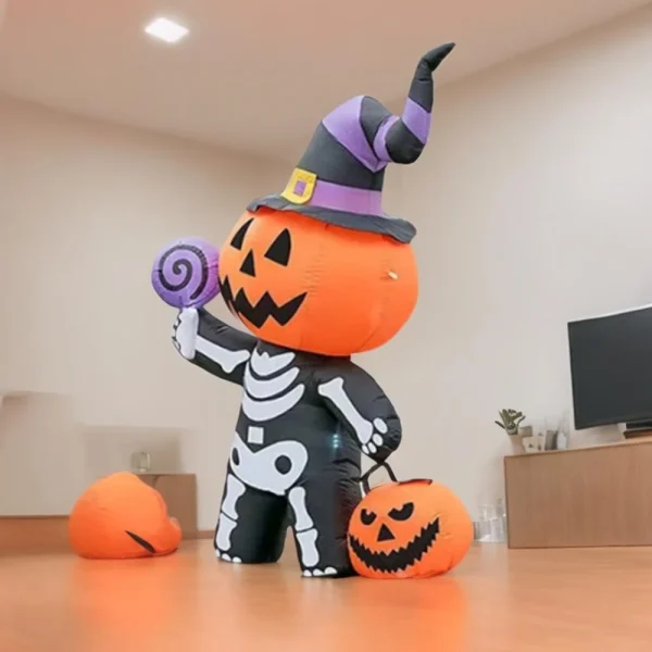 Scheletro di zucca gonfiabile di Halloween da 1,7 m Piccolo fantasma con luci a LED Decorazione del cortile esterno Giardino domestico Festival Horror Prop 4
