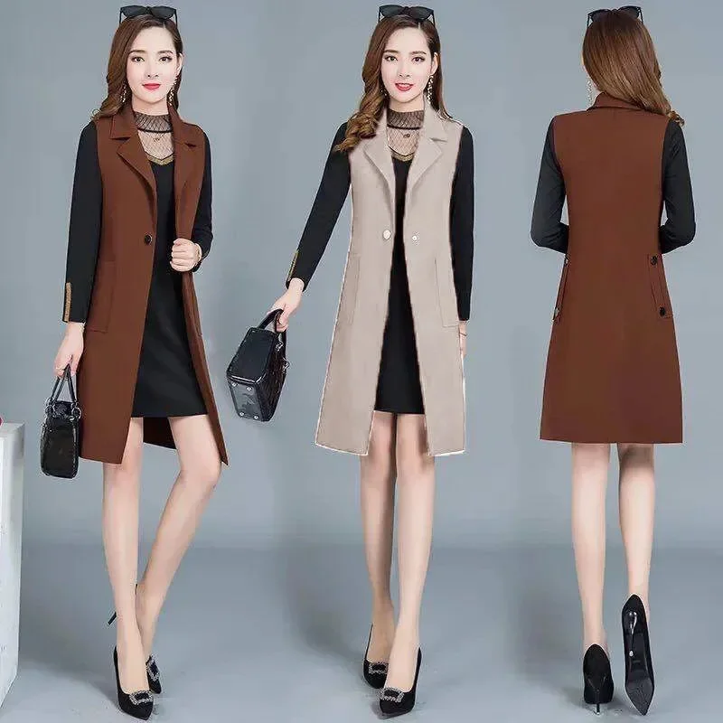 Plus Size Alla moda di media lunghezza Gilet di lana Cardigan Abbigliamento donna 2024 Primavera Autunno Nuovo arrivo Giacca senza maniche Tr... 4