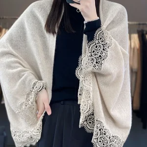 Nuove donne 100% lana merino cardigan sottile morbido cashmere maglieria pizzo mantello grazia morbido scialle sciarpa primavera autunno top abbigliamento 1