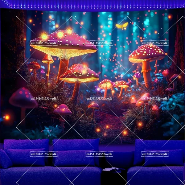 Fungo reattivo UV Blacklight Arazzo Wall Art Neon Paesaggio Arazzo Montagne Cascata Glow In The Dark Decor Poster 3